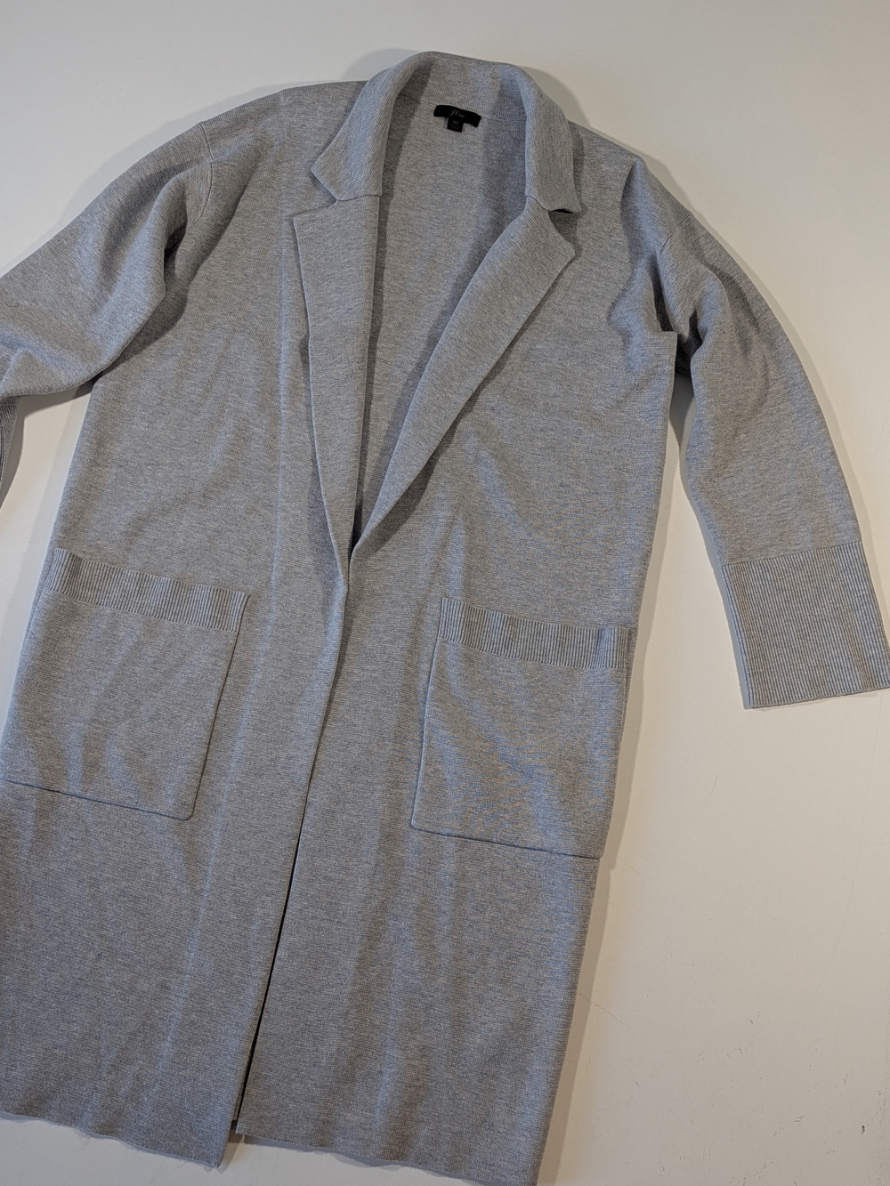 J.Crew Ella Open-Front Sweater Long Cardigan Coat Cotton Merino Blend Gray XS